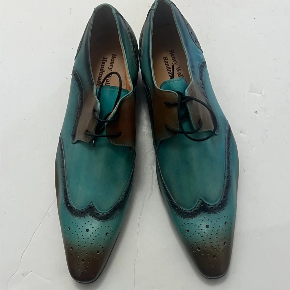 HENRY WALKER HANDMADE TWO TONE WINGTIP BLUCHER OXFORD DRESS SHOES‎ SIZE 47
